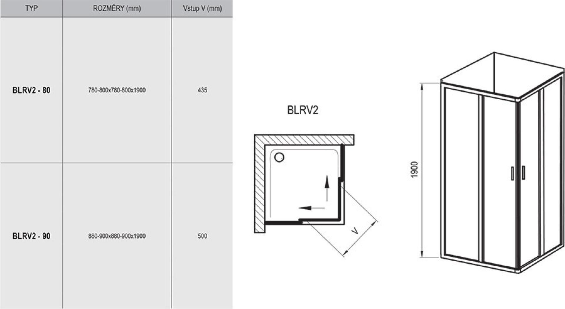 Душевой уголок Ravak Blix BLRV2-80 блестящий + транспарент AntiCalc 1LV40C00Z1