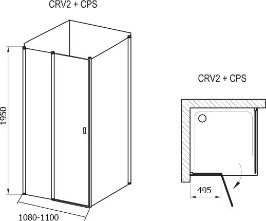 Душевой уголок Ravak CRV2-110+CPS Transparent профиль блестящий