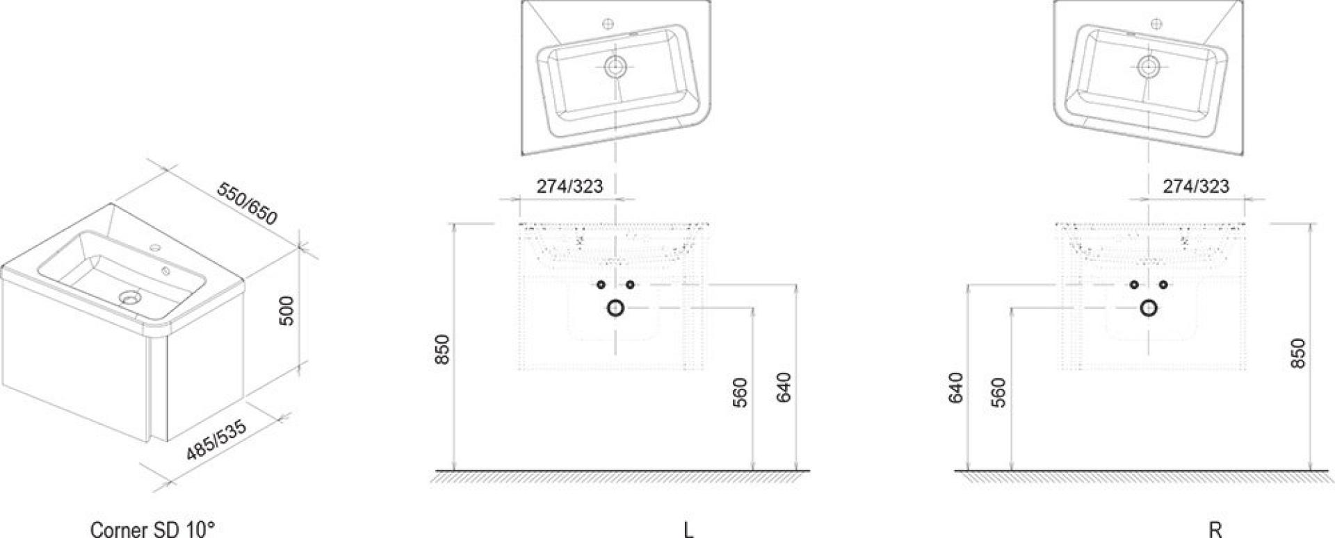 Тумба под раковину Ravak 10° SD 550 угловая белая L X000000739sk