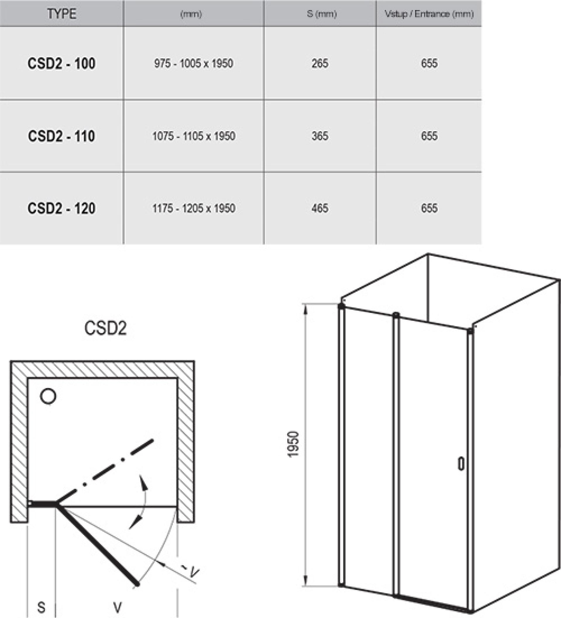 Душевая дверь Ravak Chrome CSD2-100 блестящий+транспарент 0QVACC00Z1