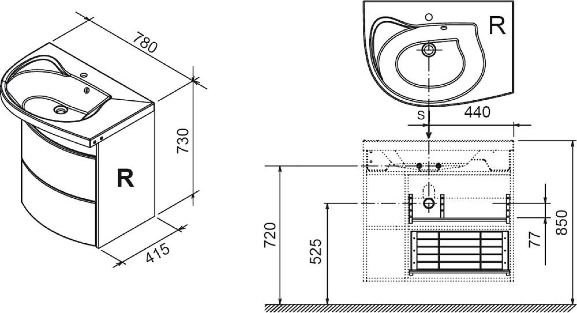 Тумба под умывальник Ravak Rosa Comfort SDU L стрип оникс/белая X000000312