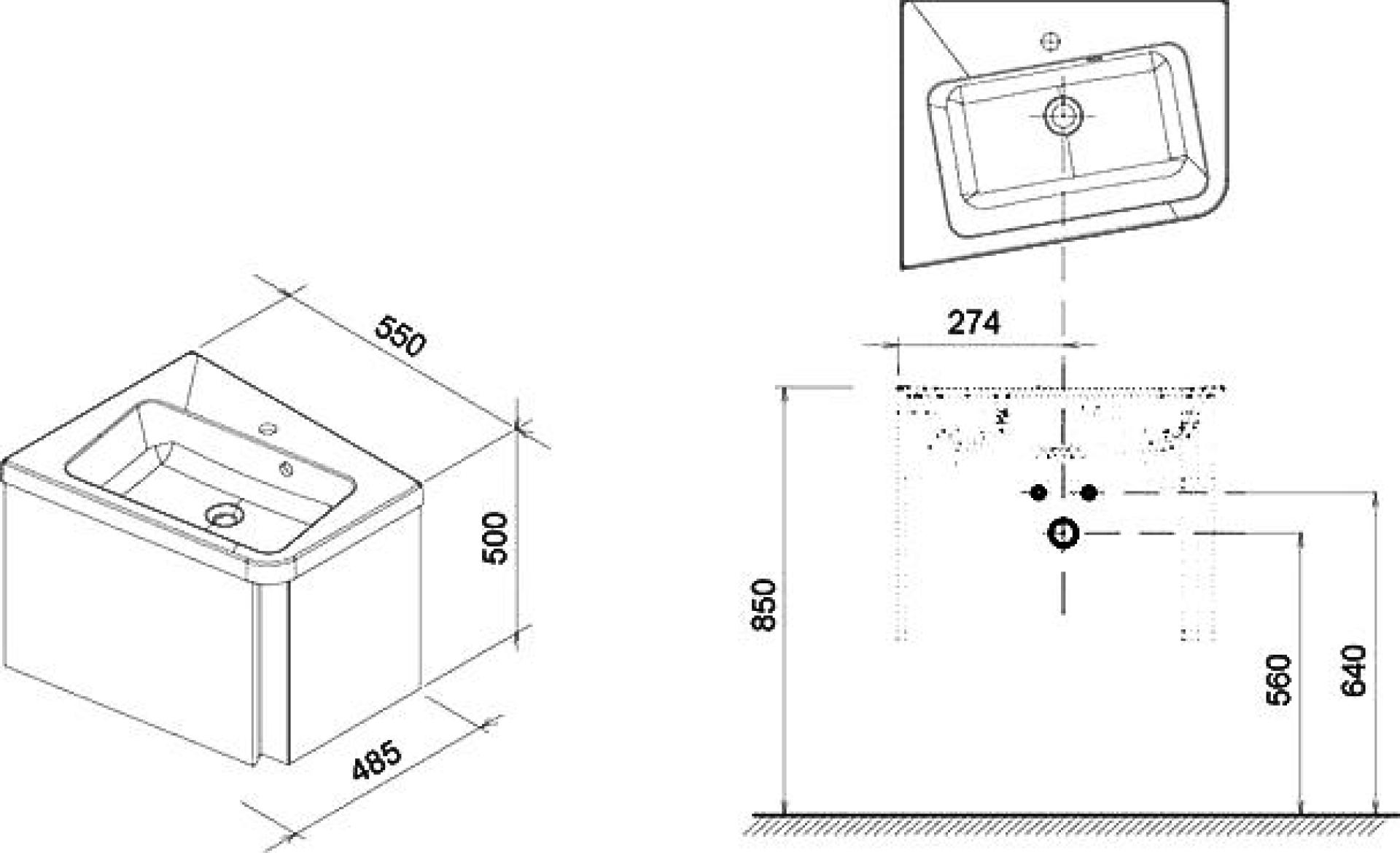 Тумба с раковиной Ravak SD 10° 55 темный орех L