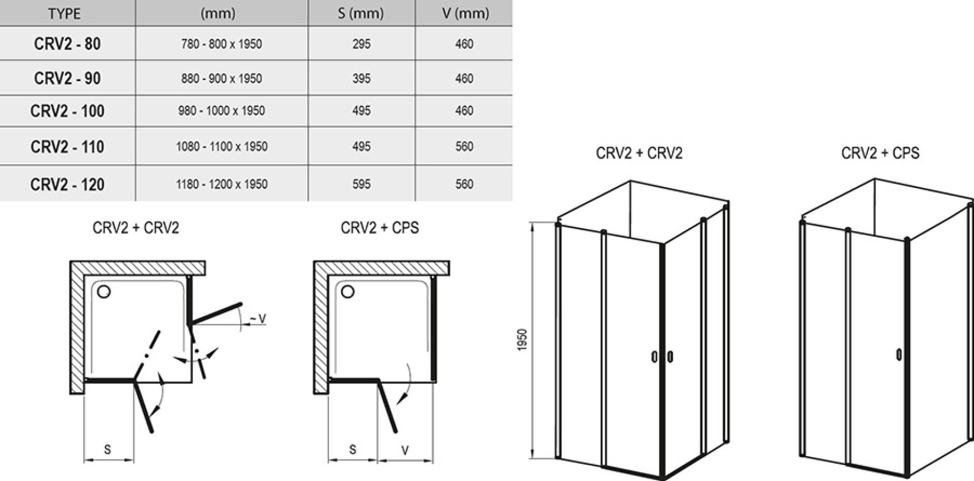 Душевой уголок Ravak Chrome CRV2-80 блестящий+транспарент 1QV40C00Z1