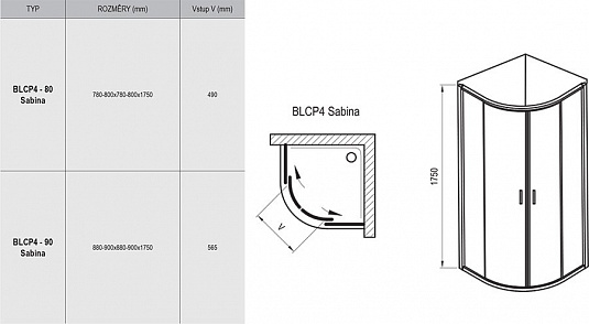 Душевой уголок Ravak Blix BLCP4-80 SABINA сатин+ транспарент 3B240U40Z1