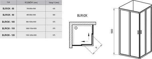 Душевой уголок Ravak Blix BLRV2K-90 блестящий + стекло графит 1XV70C00ZH