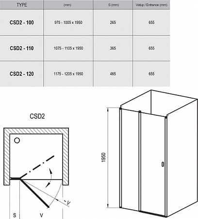 Душевая дверь Ravak Chrome CSD2-110 блестящий+транспарент 0QVDCC00Z1