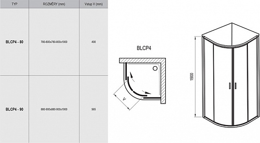 Душевой уголок Ravak Blix BLCP4-90 белый + транспарент AntiCalc 3B270100Z1